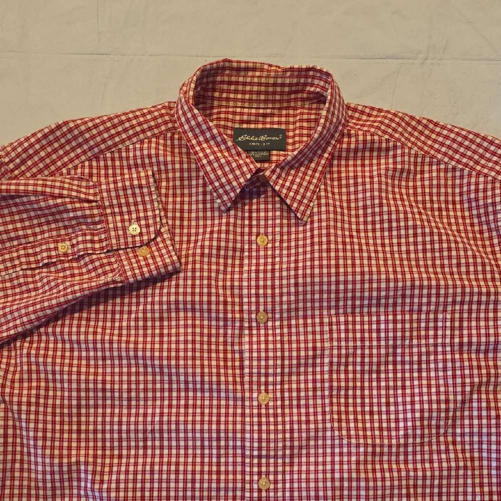 Eddie Bauer Men's Red White Checkered Long Sleeve Button-Down XXL - Picture 1 of 9